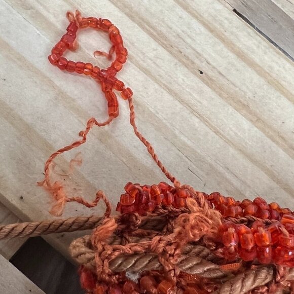 Vintage Terra Cotta Red Burnt Orange Handmade Micro Glass Bead Fringe Clutch - Picture 7 of 8